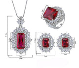 Created Ruby Jewelry Set, Fashion Wedding Bridal Silver Gemstone Pendant Ring Stud Earrings - lanciashow
