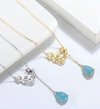 925 Sterling Silver 14K Gold Plated Chain Necklace With Waterdrop Natrural Aquamarine Gemstone - lanciashow