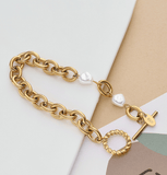 Fashion Hip Hop Trend Titanium Steel Jewelry OT Clasp Link Chain Bracelet With Baroque Pearl - lanciashow