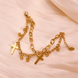 Fashion Double Chain Bracelet With Heart Cross Charms Titanium Steel Trends Jewellery - lanciashow