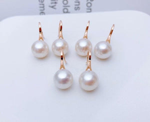 Freshwater Pearl Hook Earrings 18K Gold Fine Jewelry Beads 7.5-8mm - lanciashow