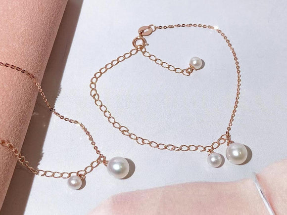 18K Gold Fresh Water Pearl Link Bracelet Fine Jewelry Beads 4-6mm - lanciashow