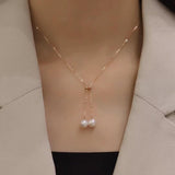 18K Gold Chain Necklace With Freshwater Pearl 7.5-8mm - lanciashow