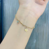 18K Yellow Gold Womens Jewelry Smile Tag Charm Bracelet - lanciashow