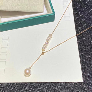 18K Gold Jewelry Freshwater Pearl Chain Necklace 7.5-8mm - lanciashow